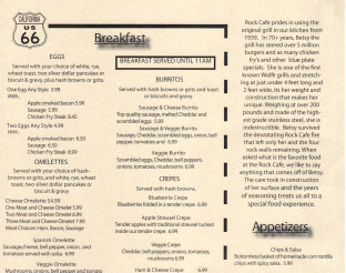 View Rock Cafe Menu